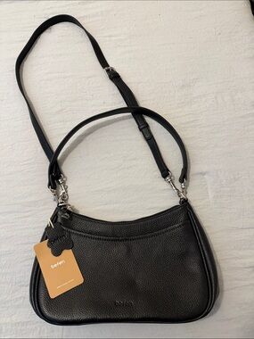 Befen Black Pebbled Leather Shoulder Bag with Dual Straps
